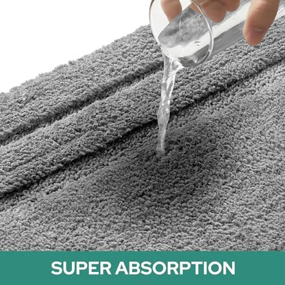 HOMEIDEAS Bathroom Rugs Sets 2 Piece, Super Soft and Absorbent Non Slip Microfiber U-Shaped Toilet Bath Mat Set (20"x32"+U20 x24, Grey)