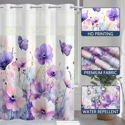 No Hook Shower Curtain with Snap in Liner, 71 x 74 Inch