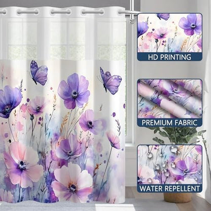 No Hook Shower Curtain with Snap in Liner, 71 x 74 Inch