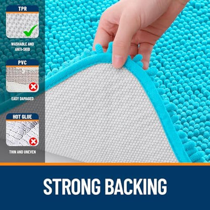 OLANLY Chenille Bathroom Rugs Mats Sets 2 Piece, 47"x20"+24"x20", Aqua Sky