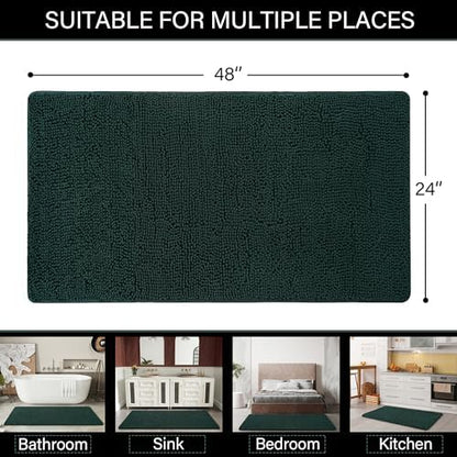 LOCHAS Luxury Bathroom Rug Shaggy Bath Mat 24 x 48 Inch, Hunter Green