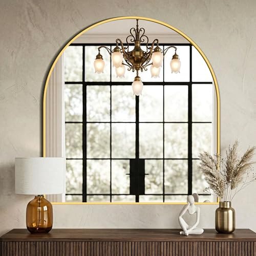 AMOISE Arched Bathroom Mirror for wall, 32"x30" Vanity Mirror, Gold