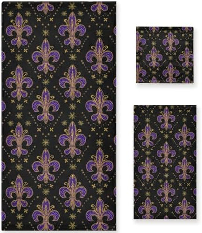 Naanle Mardi Gras Purple Soft Decor 3 Pcs Towels Set, 1 Bath Towel+1 Hand Towel+1 Washcloth, Multipurpose for Bathroom, Hotel, Gym, Spa and Beach