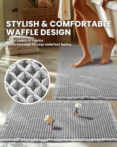 Furicher Large Waffle Bath Mat Set of 2, Non Slip Bath Mats for Bathroom, Ultra Absorbent Bathroom Mat for Bathroom Decor, Pottery Barn Furniture Choice, Washable Kitchen Rugs for Boho Decor