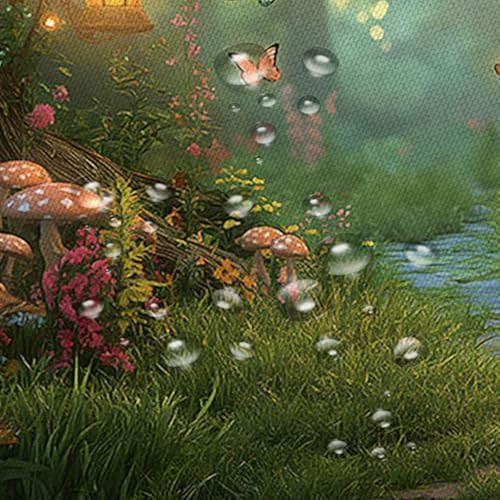 Fantasy Forest Path Shower Curtain Fairy Magical Enchanted Misty Jungle Mushroom Floral Tree Butterfly Lantern Wonderland Plant Bath Curtain Fabric Bathroom Accessories Decor with Hooks 60W x70L