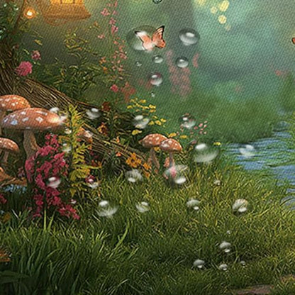 Fantasy Forest Path Shower Curtain Fairy Magical Enchanted Misty Jungle Mushroom Floral Tree Butterfly Lantern Wonderland Plant Bath Curtain Fabric Bathroom Accessories Decor with Hooks 70W x80L