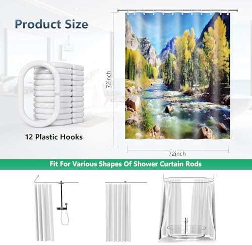 Colorado Forest Mountain Wilderness Shower Curtain with Hooks 72 x 72 Inch
