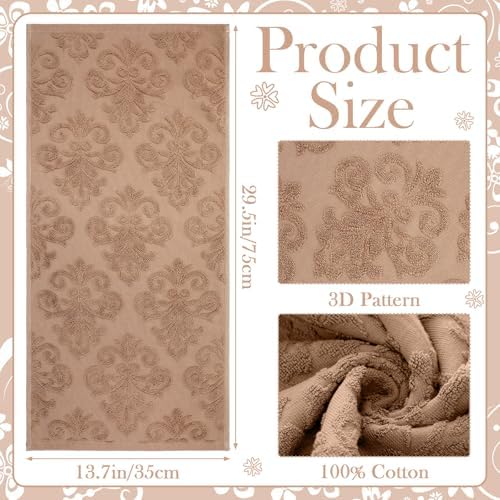 SmoothNovelty 2 Pcs Brown Floral Jacquard Hand Towels for Bathroom