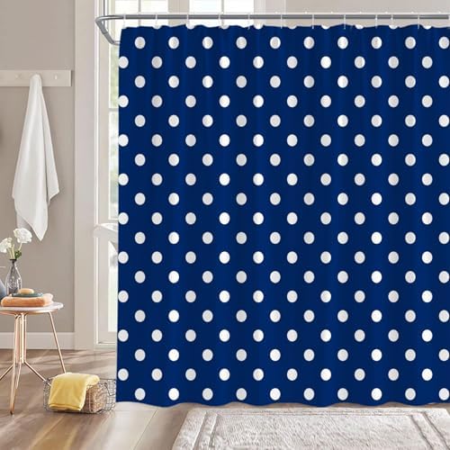 Polka Dot Shower Curtain Blue White Retro Spot Vintage Fabric Decorative Bathroom Curtains with Hooks,70" Wx84 H