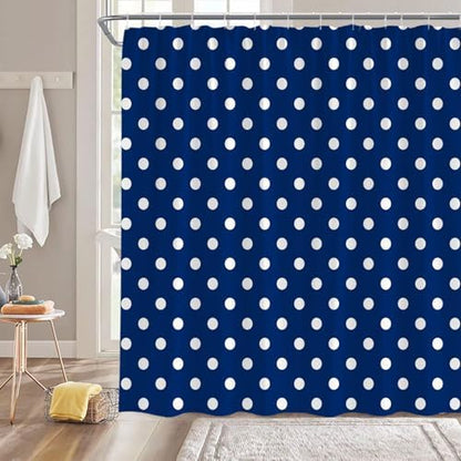 Polka Dot Shower Curtain Blue White Retro Spot Vintage Fabric Decorative Bathroom Curtains with Hooks,70" Wx78 H