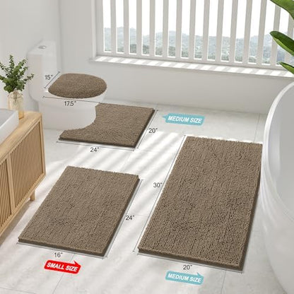 Smiry Chenille Bathroom Rugs Sets 2 Piece (34x21+24x16, Camel)