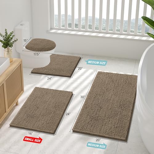 Smiry Chenille Bathroom Rugs Sets 2 Piece (36x24+24x16, Camel)