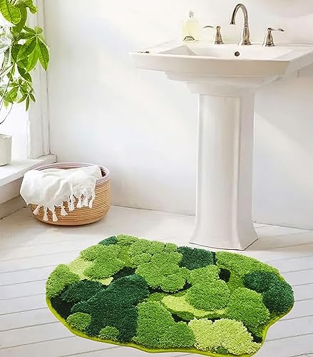 Hifuwan Cute Green Moss Shag Bathroom Rugs, Plant Bath Mats, 20 x 32 Inch