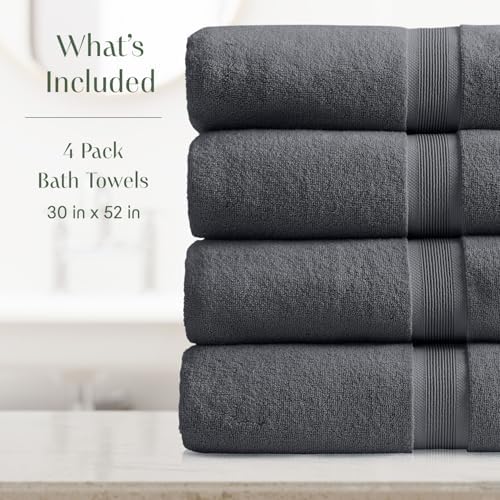 Springtree Home Luxury Bamboo Rayon Plush Bath Towel Set | 4-Pack | Grey