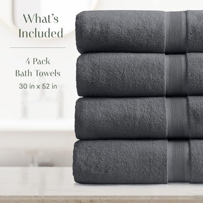 Springtree Home Luxury Bamboo Rayon Plush Bath Towel Set | 4-Pack | Grey