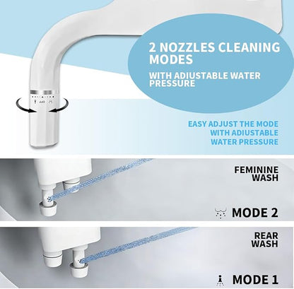 Ultra-Thin Slim Bidet - Non-Electric Cold Water Bidet Attachment | 0.19" Slim Non-Electric Bidet | Adjust Water Pressure | Female & Rear Care | Self-Cleaning Retractable Dual Nozzles