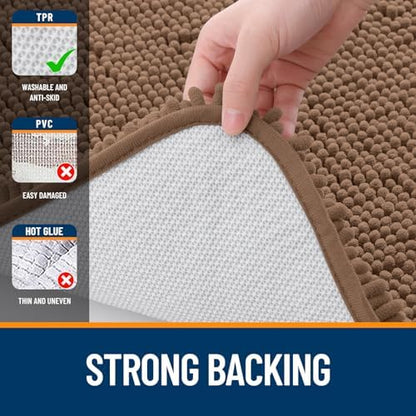 OLANLY Small Bathroom Rugs 24x16, Extra Soft Absorbent Chenille Bath Rugs, Rubber Backing Quick Dry, Machine Washable Bath Mats for Bathroom Floor, Tub and Shower, Home Decor Accessories, Mocha