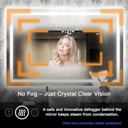 ISKM 72x36 LED Mirror for Bathroom, Front and Back Lit, Anti-Fog, Dimmable