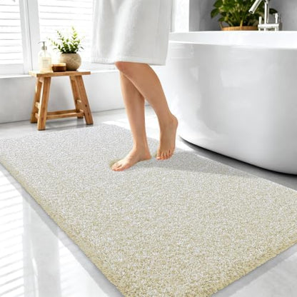 OLANLY Microfiber Bathroom Rugs 44x24, Quick Dry Bath Mat, Sand and White