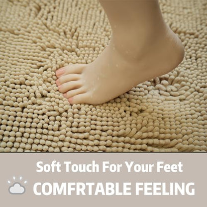 Bathroom Rugs Chenille, Extra Thick and Absorbent, Non-Slip, Machine Washable, Dry Quckily, Soft Cozy Plush, Used Under Shower Bathtub and Sink, Bath mat Sets Camel