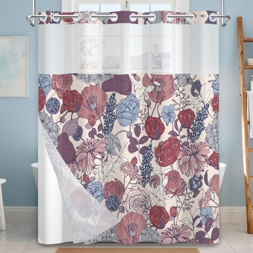 No Hook Shower Curtain with Snap-in Liner 71x74 Inch