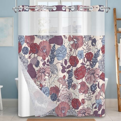 No Hook Shower Curtain with Snap-in Liner 71x74 Inch
