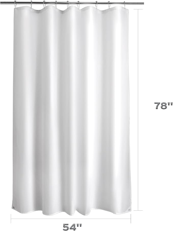 Titanker Long Stall Shower Curtain Liner Washable, 54x78 Inches, White Fabric Shower Liner with 2 Magnets, Waterproof RV Shower Curtain Liner Stall Size Soft Polyester Lightweight, White