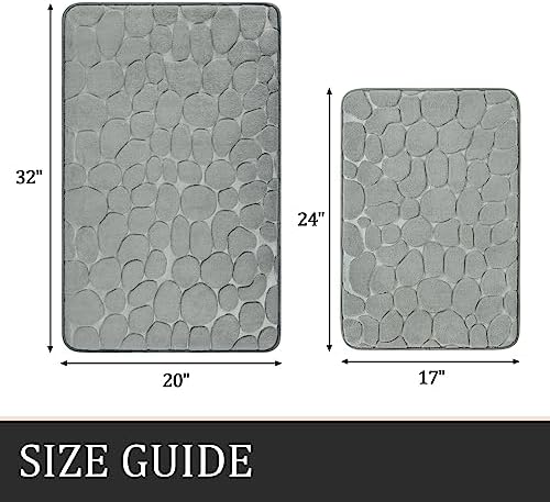 YIHOUSE Bathroom Rugs Mat Set, Memory Foam Bath Mat 2 Piece Gray