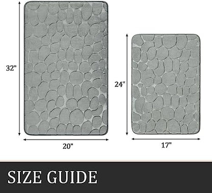YIHOUSE Bathroom Rugs Mat Set, Memory Foam Bath Mat 2 Piece Gray