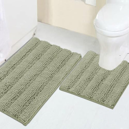 2 Piece Bathroom Rug Set with Toilet Mat, Soft Absorbent Chenille, Non-Slip