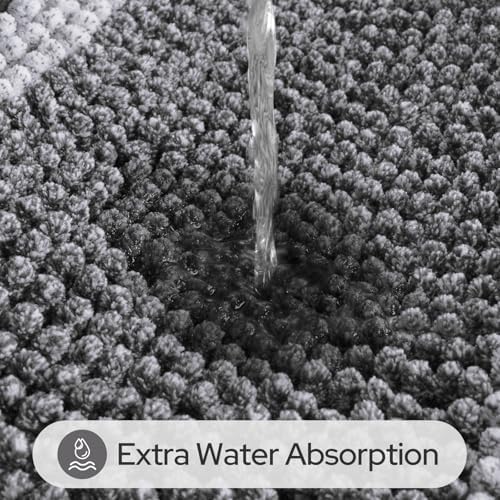HOMEIDEAS Grey Bathroom Rugs Set of 2, Striped Chenille, 20"x32"+17"x24"