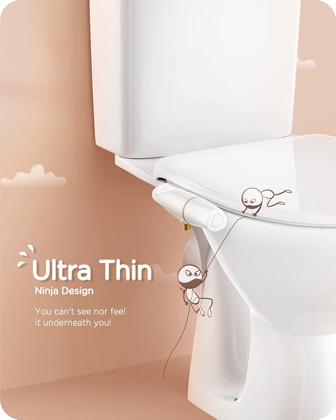 Ciays Bidet Attachment for Toilet Ultra-Slim Bidet Sprayer Non-Electric Dual Nozzle for Feminine/Posterior Wash Bidet Toilet Attachment with Pressure Controls，Bamboo/White (CIBA03)