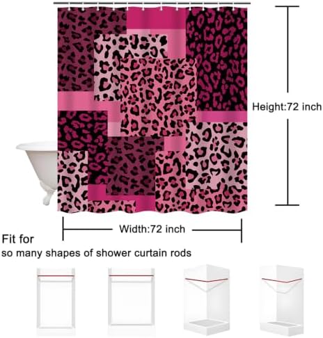 Pink Leopard Shower Curtain, Animal Print Patchwork, 72 x 72