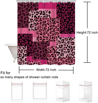 Pink Leopard Shower Curtain, Animal Print Patchwork, 72 x 72