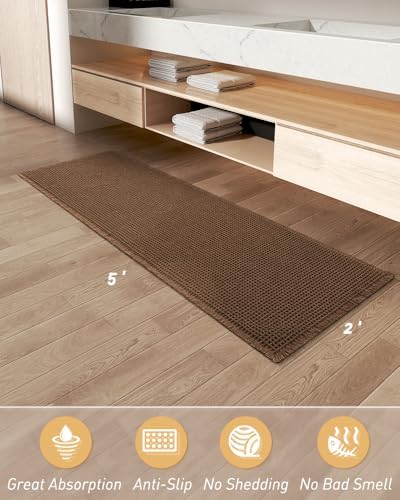 Upgraded Waffle Bath Mat Runner Absorbent Non Slip Bathroom Mat, 2' x 5'