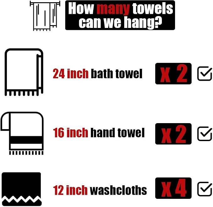 JQK Double Towel Bar 27 Inch, Matte Black Useable Length 24 Inch 304 Stainless Steel Thicken 0.8mm Bath Towel Rack for Bathroom, Towel Holder Wall Mount 2 Pack, TB100L24-PB-P2