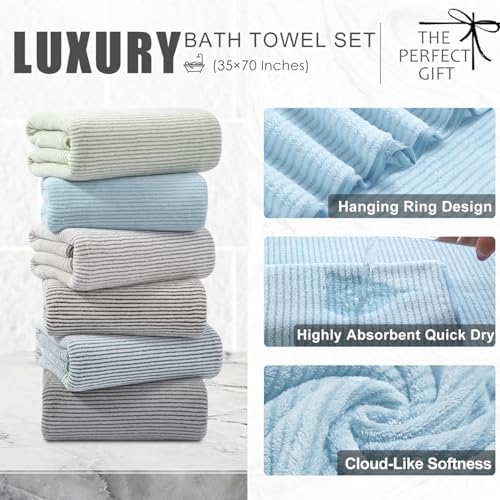 8-Piece Premium Towel Set for Bathroom|2 Oversized Large Bath Sheet,2 Hand Towels,4 Washcloths|Soft Cozy Highly Absorbent Fast Dry Microfiber Shower Towel Set for Hotel Bathroom Essentials,Blue White
