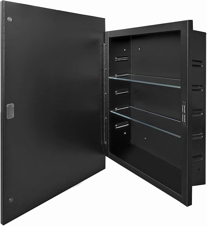 Recessed Medicine Cabinets with Mirror, Black Bathroom Mirror with Storage, Rectangle Medicine Cabinet Vanity Mirrors, Farmhouse Metal Framed Wall Mirror Recessed or Surface Mount, 24x30 Inch