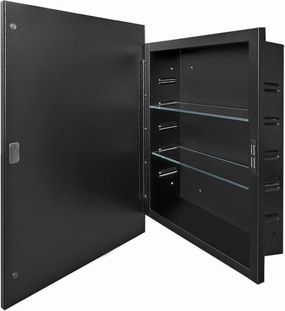 Recessed Medicine Cabinets with Mirror, Black Bathroom Mirror with Storage, Rectangle Medicine Cabinet Mirror, Metal Framed Wall Mirror Recessed or Surface Mount, 20x30 Inch