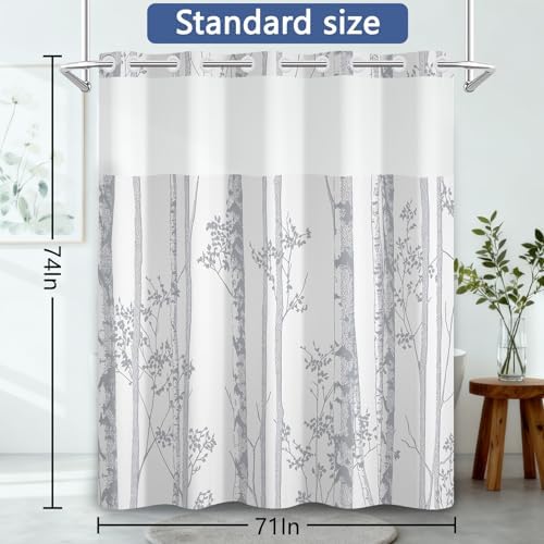 No Hook Shower Curtain with Snap in Liner 71x74 Inch