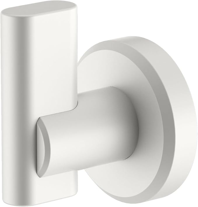 Gatco 5485 Locke Single Robe Hook, Wall Mounted Hook for Bathroom Towels & Robes, Matte White