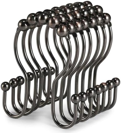 Goowin Shower Curtain Hooks, 12 Pcs Shower Curtain Rings, Stainless Steel Shower Curtain Hangers, Double Hook Shower Curtain Hooks, Smooth Sliding Anti-Drop Shower Rings for Curtain (Bronze)