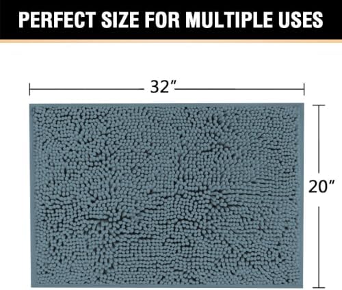 H.VERSAILTEX Microfiber Bath Rugs Chenille Floor Mat Ultra Soft Washable Bathroom Dry Fast Water Absorbent Bedroom Area Rugs, 20 x 32 - Inch, Stone Blue