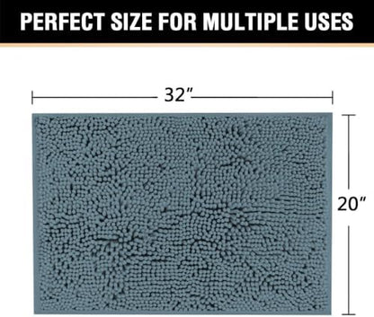 H.VERSAILTEX Microfiber Bath Rugs Chenille Floor Mat Ultra Soft Washable Bathroom Dry Fast Water Absorbent Bedroom Area Rugs, 20 x 32 - Inch, Stone Blue