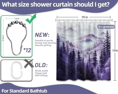 Dark Purple Forest Shower Curtain, 72x72 in, Mountain Rustic Pine Tree