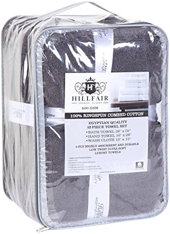 HILLFAIR Premium 100% Combed Cotton 12 Piece Bath Towels Set - Platinum