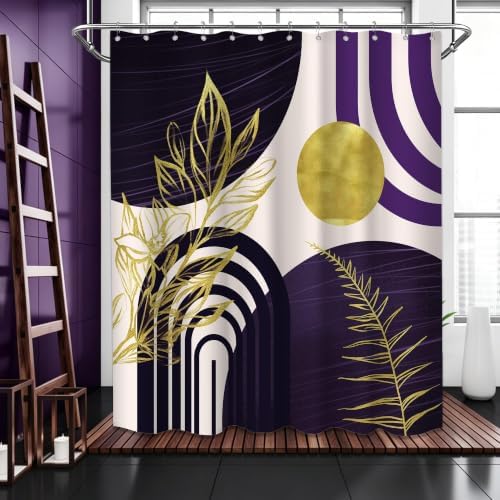 Dark Purple and Gold Extra Long Shower Curtain, Tall 72X84 in