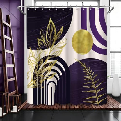 Dark Purple and Gold Extra Long Shower Curtain, Tall 72X84 in