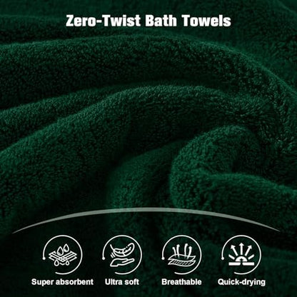 COZYART Luxury Bath Towels 2 PCS, Dark Green 100% Turkish Cotton 650 GSM