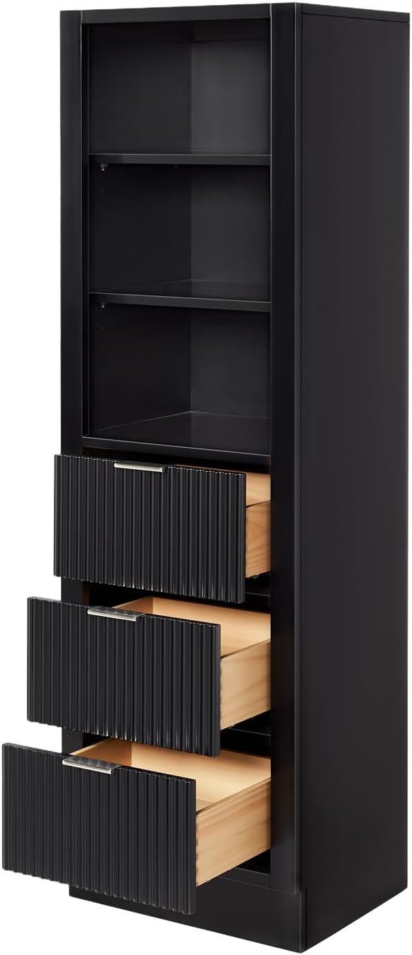 ARIEL Milan Bathroom Storage Cabinet 65”H x 20”W x 16”D Black